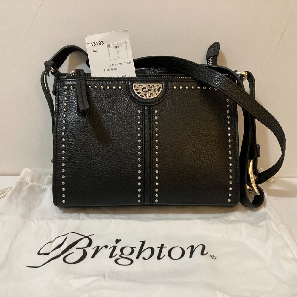 BRIGHTON Pretty Tough City Organizer Crossbody Bag Leather Black T43193